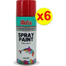 Akfix Kırmızı 6’lı Paket Akrilik Sprey Boya 400ml Parlak PKT-SP423024