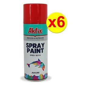 Akfix Kırmızı 6’lı Paket Akrilik Sprey Boya 400ml Parlak PKT-SP423024