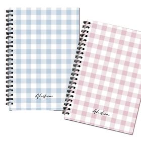 AKILLICA 2'li Kareli 13x20 cm 56 Yaprak Karton Kapak Mavi + Pembe Checkered Series Spiralli Defter