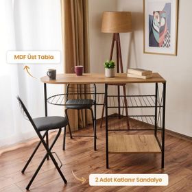 Akın Lüx Legnano 122 cm Siyah 2 Katlanır Sandalyeli Bar Masası Seti