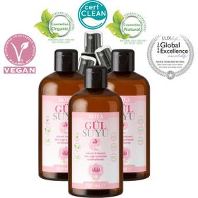 Akita %100 Doğal Yağı Alınmamış Cam Şişe 3x100 ml Gül Suyu