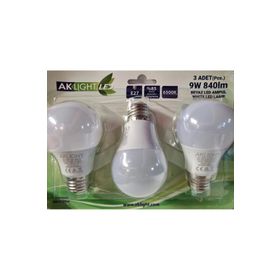 Aklight 9 W 6500K 840 lm E27 3 Adet Beyaz Led Aydınlatma