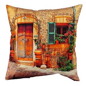 Alaca Unicolor Dekoratif BaskılıKılıfı-Alaçatı Taşevi Desenli Kırlent