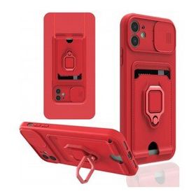 Alan Şanslı iPhone 11 Kırmızı Zuma Kartvizitli Yüzüklü Silikon Kılıf