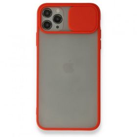Alan Şanslı iPhone 11 Pro Kırmızı Palm Buzlu Kamera Sürgülü Silikon Kılıf