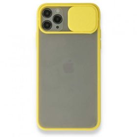 Alan Şanslı iPhone 11 Pro Sarı Palm Buzlu Kamera Sürgülü Silikon Kılıf