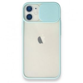 Alan Şanslı iPhone 11 Turkuaz Palm Buzlu Kamera Sürgülü Silikon Kılıf