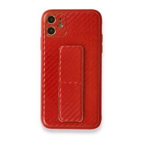 Alan Şanslı iPhone 12 Coco Karbon Standlı Kapak Kırmızı Cep Telefonu Kılıfı