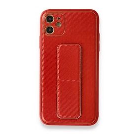 Alan Şanslı iPhone 12 Coco Karbon Standlı Kapak Kırmızı Cep Telefonu Kılıfı