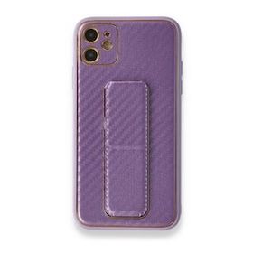 Alan Şanslı iPhone 12 Coco Karbon Standlı Kapak Mor Cep Telefonu Kılıfı