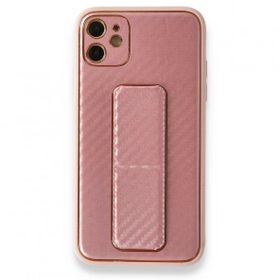 Alan Şanslı iPhone 12 Coco Karbon Standlı Kapak Pembe Cep Telefonu Kılıfı