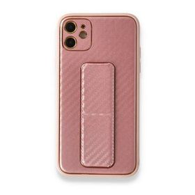 Alan Şanslı iPhone 12 Coco Karbon Standlı Kapak Pembe Cep Telefonu Kılıfı
