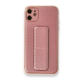 Alan Şanslı iPhone 12 Coco Karbon Standlı Kapak Pembe Cep Telefonu Kılıfı