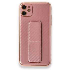 Alan Şanslı iPhone 12 Coco Karbon Standlı Kapak Pembe Cep Telefonu Kılıfı