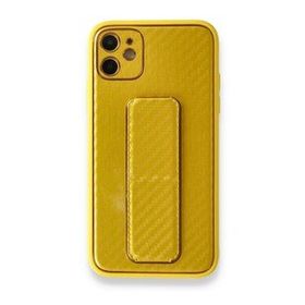 Alan Şanslı iPhone 12 Coco Karbon Standlı Kapak Sarı Cep Telefonu Kılıfı