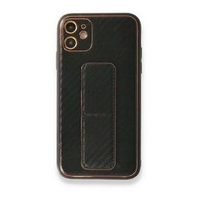 Alan Şanslı iPhone 12 Coco Karbon Standlı Kapak Siyah Cep Telefonu Kılıfı