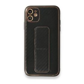 Alan Şanslı iPhone 12 Coco Karbon Standlı Kapak Siyah Cep Telefonu Kılıfı