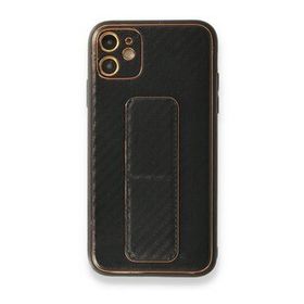 Alan Şanslı iPhone 12 Coco Karbon Standlı Kapak Siyah Cep Telefonu Kılıfı