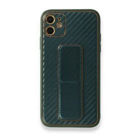 Alan Şanslı iPhone 12 Coco Karbon Standlı Kapak Yeşil Cep Telefonu Kılıfı