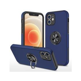 Alan Şanslı iPhone 12 Elit Yüzüklü Kapak Lacivert Kılıf