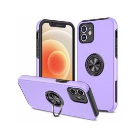 Alan Şanslı iPhone 12 Elit Yüzüklü Kapak Mor Kılıf