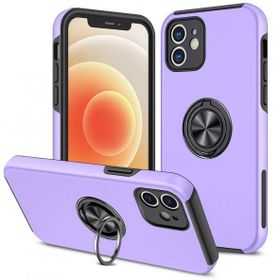 Alan Şanslı iPhone 12 Elit Yüzüklü Kapak Mor Kılıf