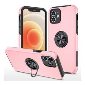 Alan Şanslı iPhone 12 Elit Yüzüklü Kapak Pembe Kılıf