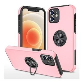 Alan Şanslı iPhone 12 Elit Yüzüklü Kapak Pembe Kılıf