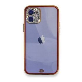 Alan Şanslı iPhone 12 Kırmızı Liva Taşlı Silikon Kılıf