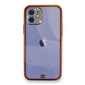 Alan Şanslı iPhone 12 Kırmızı Liva Taşlı Silikon Kılıf