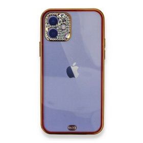Alan Şanslı iPhone 12 Kırmızı Liva Taşlı Silikon Kılıf