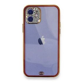 Alan Şanslı iPhone 12 Kırmızı Liva Taşlı Silikon Kılıf