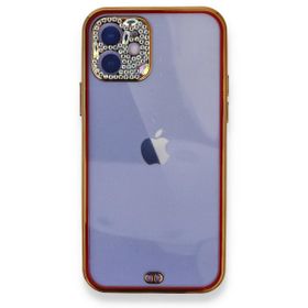 Alan Şanslı iPhone 12 Kırmızı Liva Taşlı Silikon Kılıf
