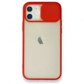 Alan Şanslı iPhone 12 Kırmızı Palm Buzlu Kamera Sürgülü Silikon Kılıf