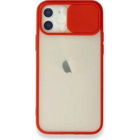 Alan Şanslı iPhone 12 Kırmızı Palm Buzlu Kamera Sürgülü Silikon Kılıf
