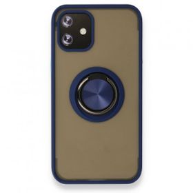 Alan Şanslı Iphone 12 Lacivert Mini Montreal Yüzüklü Silikon Kapak Kılıf