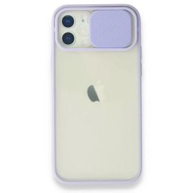 Alan Şanslı iPhone 12 Lila Palm Buzlu Kamera Sürgülü Silikon Kılıf