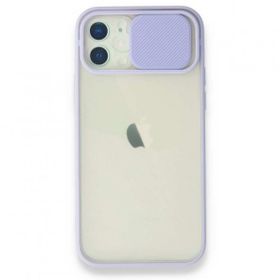 Alan Şanslı iPhone 12 Lila Palm Buzlu Kamera Sürgülü Silikon Kılıf