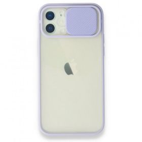 Alan Şanslı iPhone 12 Lila Palm Buzlu Kamera Sürgülü Silikon Kılıf