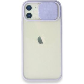 Alan Şanslı iPhone 12 Lila Palm Buzlu Kamera Sürgülü Silikon Kılıf