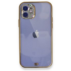 Alan Şanslı iPhone 12 Mor Liva Taşlı Silikon Kılıf