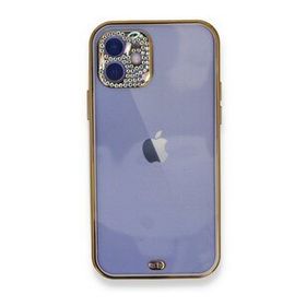 Alan Şanslı iPhone 12 Mor Liva Taşlı Silikon Kılıf