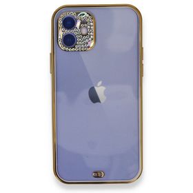 Alan Şanslı iPhone 12 Mor Liva Taşlı Silikon Kılıf