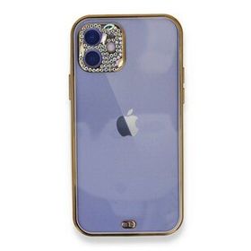 Alan Şanslı iPhone 12 Mor Liva Taşlı Silikon Kılıf