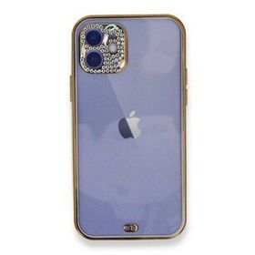 Alan Şanslı iPhone 12 Mor Liva Taşlı Silikon Kılıf