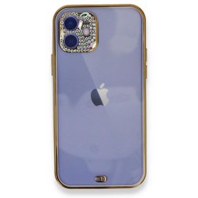 Alan Şanslı iPhone 12 Mor Liva Taşlı Silikon Kılıf