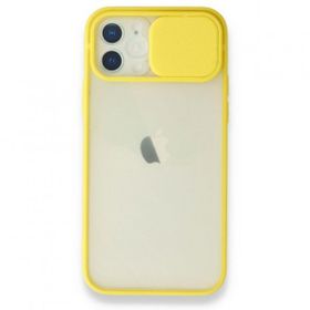 Alan Şanslı iPhone 12 Palm Buzlu Kamera Sürgülü Sarı Silikon Kılıf