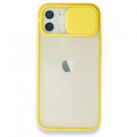 Alan Şanslı iPhone 12 Palm Buzlu Kamera Sürgülü Sarı Silikon Kılıf
