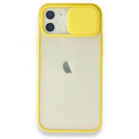 Alan Şanslı iPhone 12 Palm Buzlu Kamera Sürgülü Sarı Silikon Kılıf