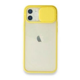 Alan Şanslı iPhone 12 Palm Buzlu Kamera Sürgülü Sarı Silikon Kılıf